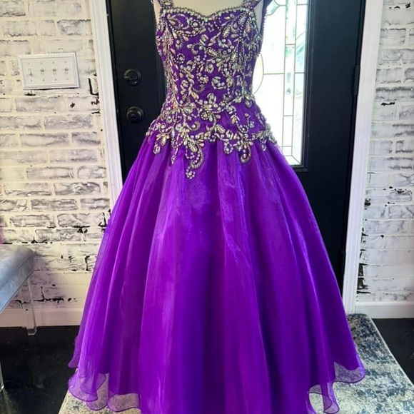 Elegant Purple Gown with Gold Embroidery - Picture 1 of 2